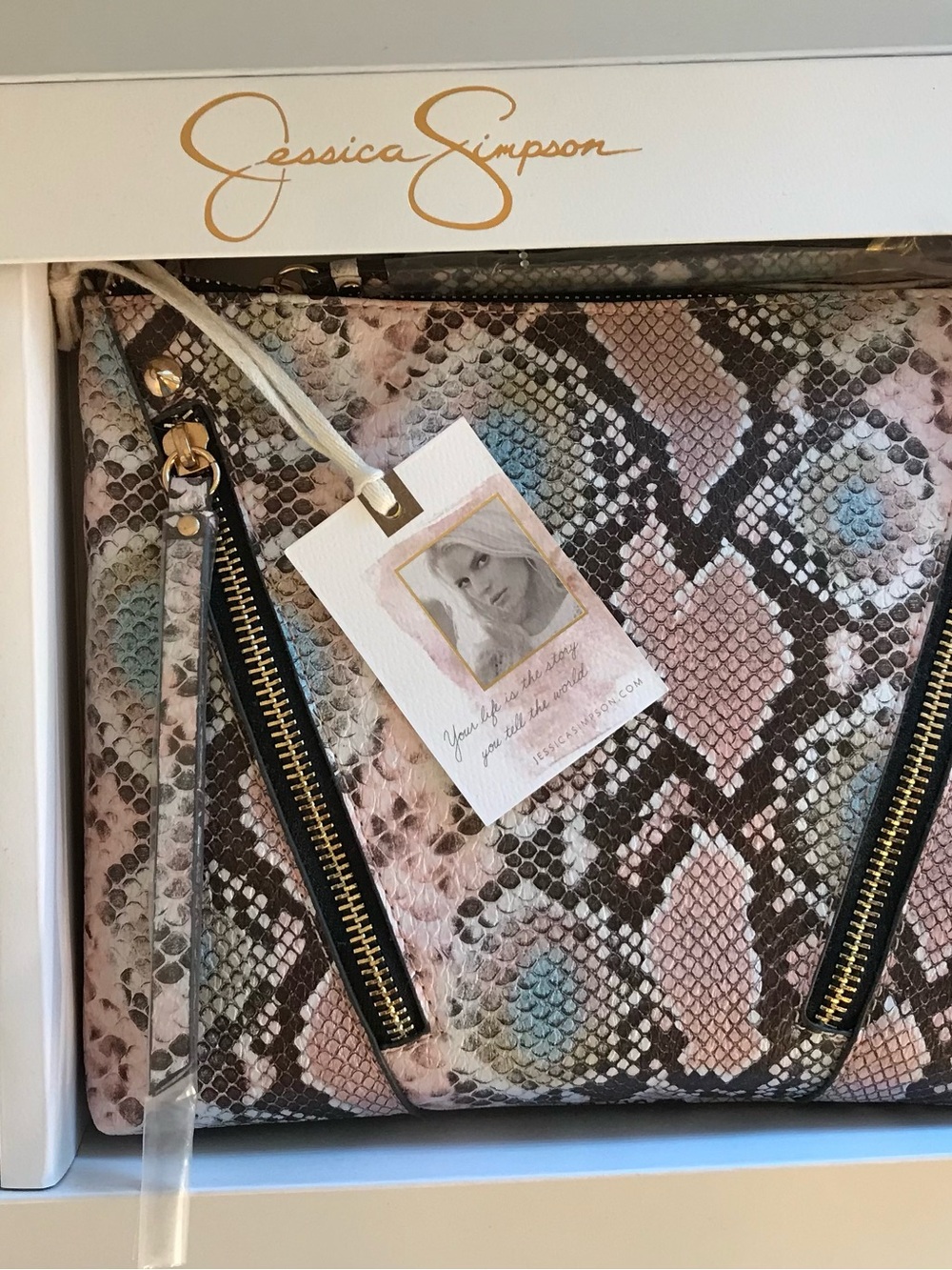 Jessica Simpson Multicolor Snake-Print Crossbody & Card Case with Gold Hardware